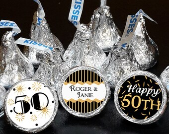 108 Hershey Kiss® Stickers - Wedding Favors, Shower Favors, Hugs® and Kisses®, 50th Wedding Anniversary - Golden Anniversary