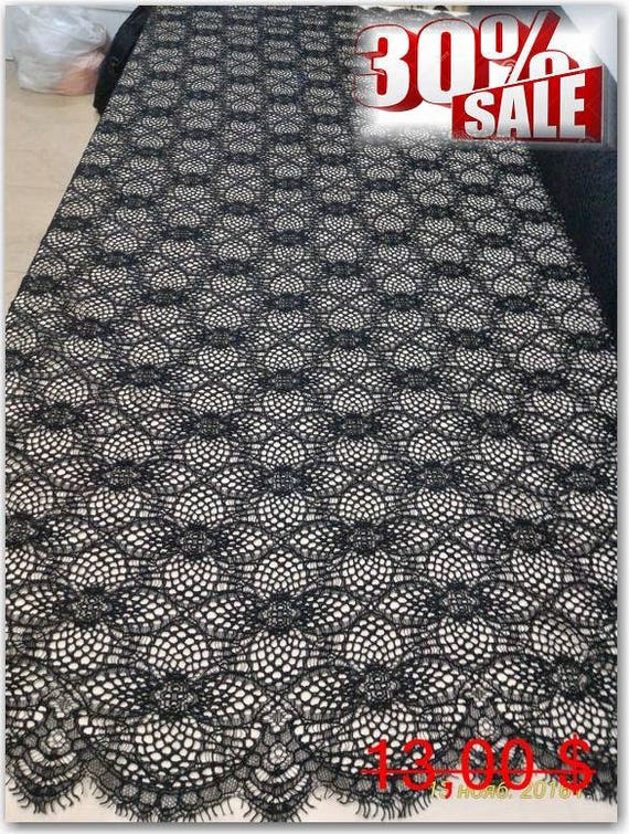 Black Lace fabric, Evening black lace fabric, Black Spanish style, Black Alencon Lace Fabric
