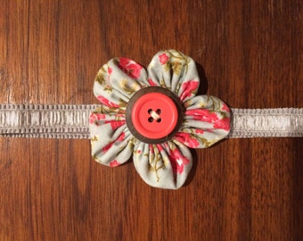 Floral cotton on Gray elastic