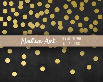 Buy 3 for 9 USD - Digital paper Background Blackboard Gold , Gold Dots, Invitation ,Confetti Clip art, Party Confetti INSTANT DOWNLOAD