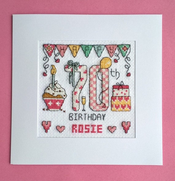 Happy 70th Birthday cross stitch card kit