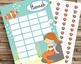 Mermaid Reward Chart, Kids Reward Chart, Potty Training Chart, Chore Chart, Mermaid, Routine Chart, Sticker Chart, Good Girl Chart, Homework