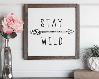 Stay Wild Tribal Nursery Decor, Nursery Wall Art, Wood Arrow Decor, Nursery Signs, Arrow Sign, Boho Decorations, 12" x 12"