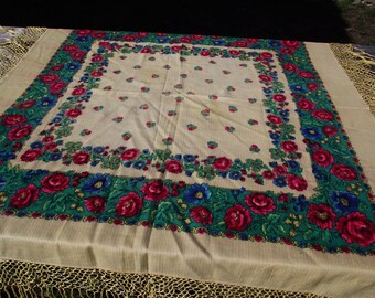 SALE!!! 70 % off Soviet Floral russian scarf Romanian shawl Vintage Bright huge shawl old shawl Gift Rare Unique instance of the collection