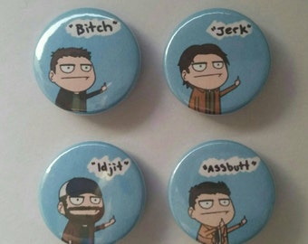 Set of 4 Supernatural inspired Badges / Buttons