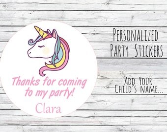 Unicorn Personalized 12/20/35 Birthday Party Favor Tags, Fairytale Theme, Bag Tags, Thanks for Coming, 1st Birthday Stickers, Magical