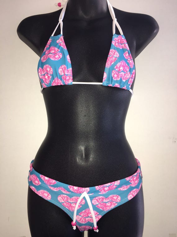 ORIGINAL *** MissManeater SWEETHEART micro sliding triangle bikini top with drawcord sporty boutique bikini pant ***BRAZILIAN cheeky cut!