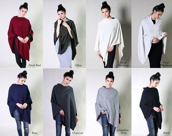 Women's Organic Cotton 5-Way Knitted Poncho Top, Cape, Sweater, Cardigan, Dress Topper - Soft, Lightweight, Eco-Friendly (8 Solid Colors)
