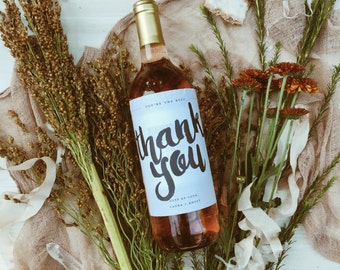 Qty 4 - Thank You Gift Custom Wine Labels - Thank You Gifts, Wedding Favor, Thank You Wine Label, Thank You Favor, Wine Party Favor