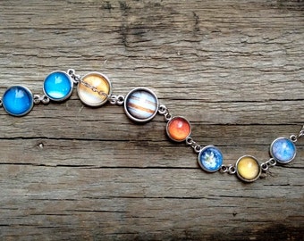 Planet bracelet, bracelet with planets, solar system bracelet, solar system jewelry, galaxy bracelet, nebula bracelet