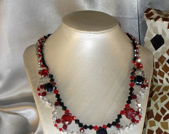 Duchess Necklace: red, black and silver Svarovski Crystal
