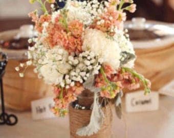 Twine Wrapped Ball Mason Jars, Wedding Centrepieces, Isle Decorations, Vintage, Rustic