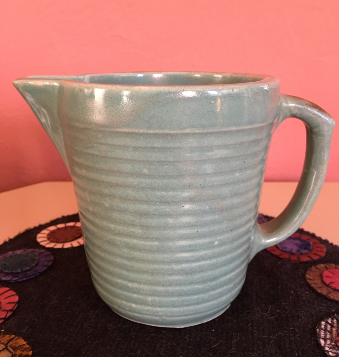 Vintage Blue / Green Pottery Pitcher