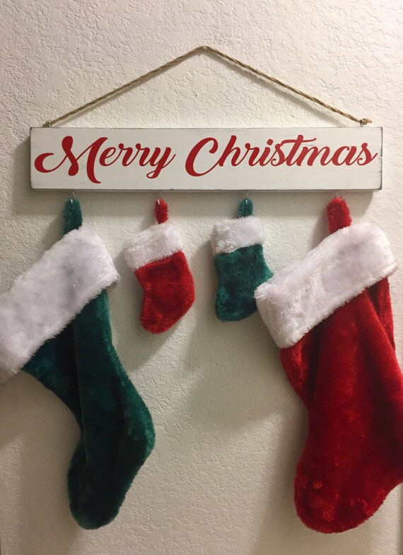 Items similar to Merry Christmas Stocking holder, Stocking Hanger on Etsy