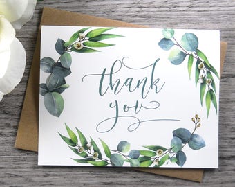 Set of 8, THANK YOU CARDS, Thank You Cards Set, Thank You Notes, Wedding Thank You Cards, Thank You Card Set, Greenery Wedding