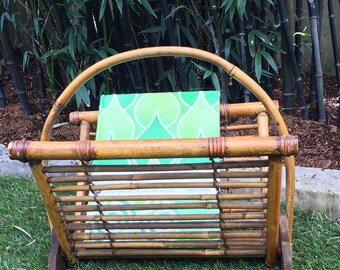 Antique Burnt Bamboo or Tortoise Bamboo Magazine Rack