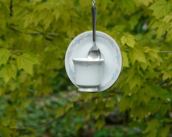 Tea Cup Bird Feeder with Pastel Flowers