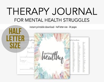 Half Letter - Therapy Journal for Mental Health Struggles: Depression, Anxiety, Eating Disorders, Borderline Personality, Grief, PTSD, A5
