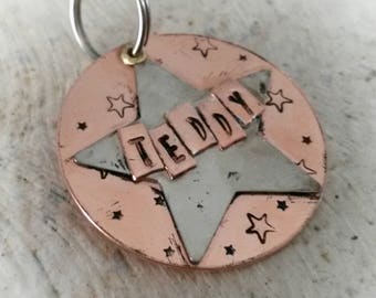Star pet tag - pet id tag - tag for dog collar - extra large dog tag - dog tag for dogs - handstamped pet id - under 25