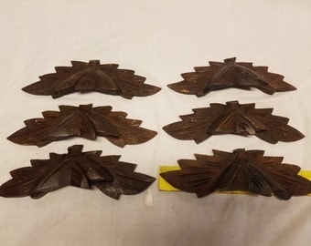 Set of 6 antique walnut eastlake style 1880s drawer handles pulls