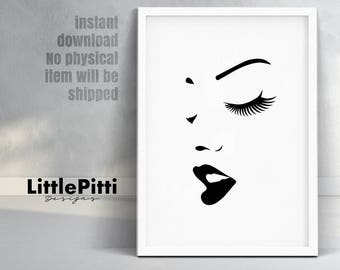 Makeup print, makeup art, fashion print, beauty print, lipstick print, makeup decor, fashion illustration, makeup prints, eyelashes wall art