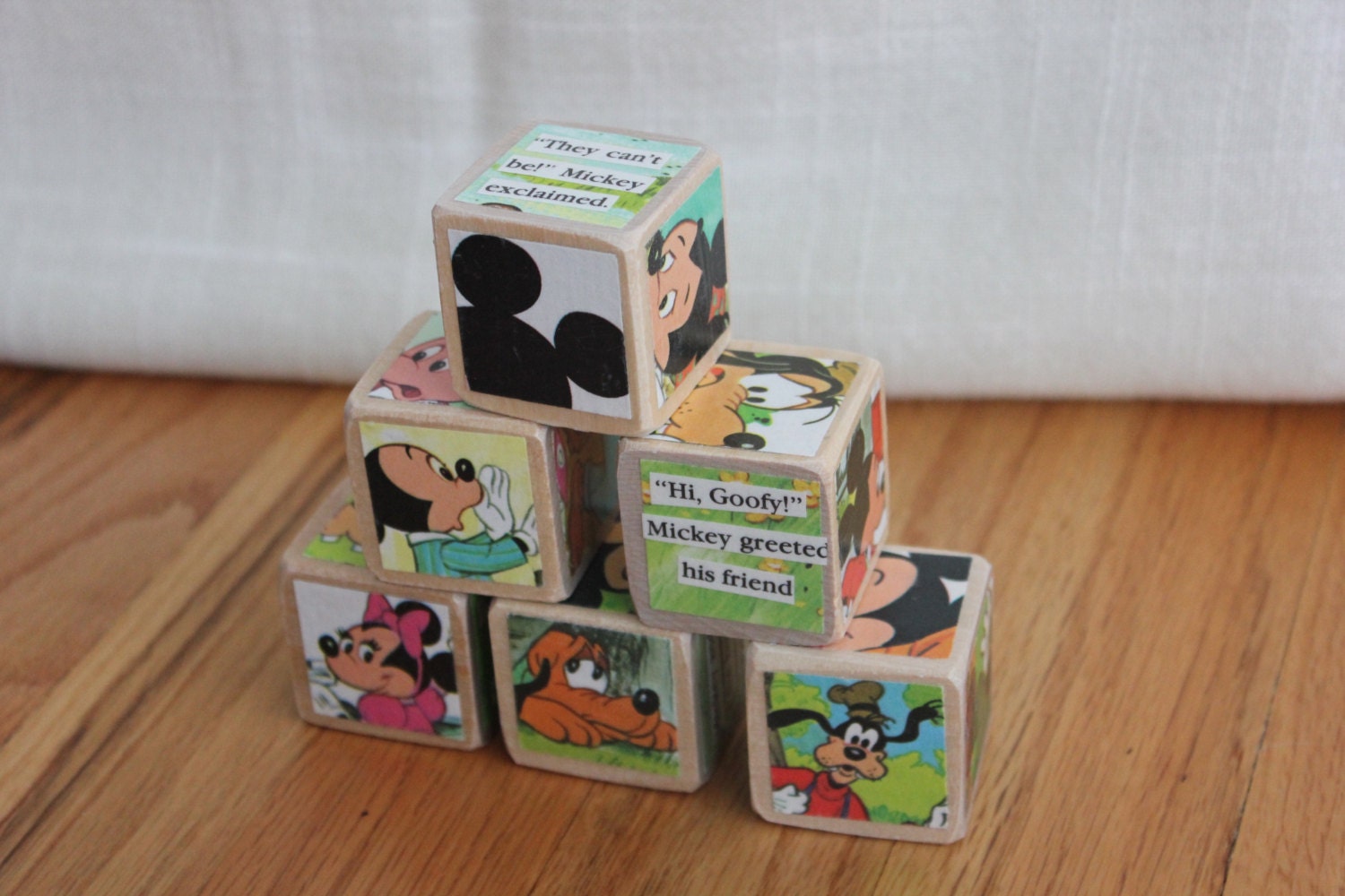 6 Vintage Mickey Mouse Wooden Blocks