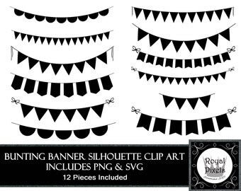 Bunting Banner Silhouette Clip Art Set - 12 Piece - 7 inches - Instant Download - Printable - SVG & PNG #88