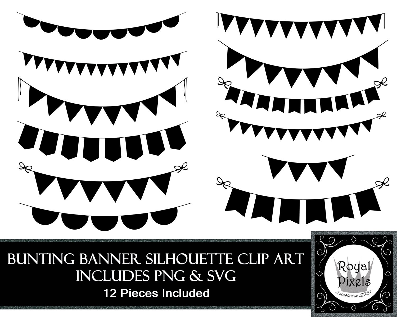 Bunting Banner Silhouette PNG & SVG Clip Art Set - 12 ...