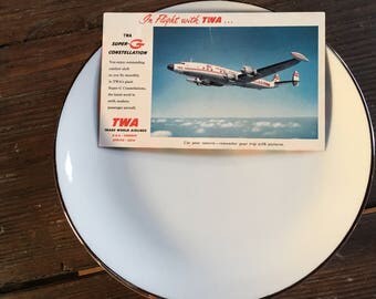 Eastern Air Lines 7.5" first class dinner plates and TWA postcard