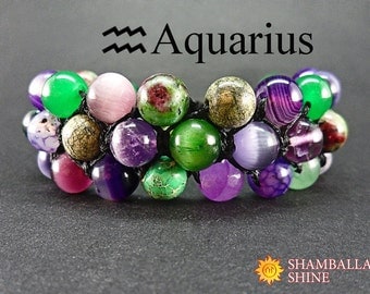 Aquarius jewelry Birthday gemstone bracelet Colorful stone jewelry Personalized women bracelet Exclusive women gift Multi gemstone bracelet