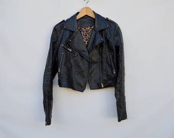 faux leather shrunken motorcycle jacket / small