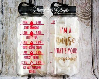 Im A Nurse Whats Your Superpower, Water Bottle for Nurse, RN Bottle Water Intake Tracker Inspirational Water Bottle Night Shift Water Bottle