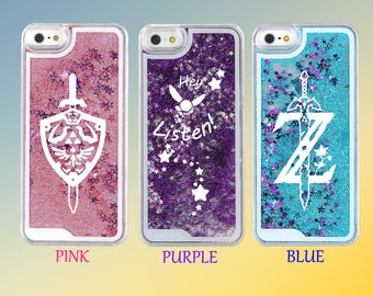 Zelda Breath of the Wild Navi Triforce Waterfall Quicksand Liquid Glitter Phone Case - Mix n Match!