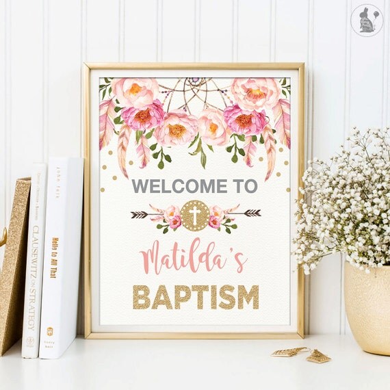 Girl Baptism Welcome Sign. Floral Dream by BlueBunnyPrintables