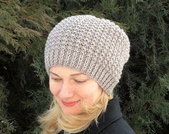 Beige hat chunky hat knit wool hat chunky knit hat chunky beanie knit beanie women knit hat gift for mom gift for girlfriend Ready to ship
