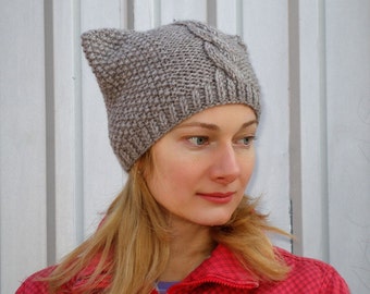 Knit pussyhat cat hat pussycat hat pussyhat project crochet pussy hat cat ear hat for cat beanie cat lover gift womens feminist beanie brown