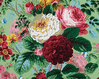 Floral Fabric - Kaffe Collective Philip Jacobs Gradi Floral Natural Green Fabric - Fabric by the Yard - Grandi - Fall Floral Fabric