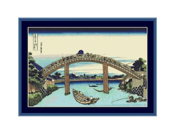 Mount Fuji Cross Stitch Pattern, Katsushika Hokusai, Japanese Landscape Instant Download Cross Stitch Chart (P-424)