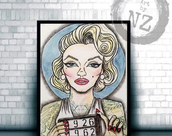 Marilyn Monroe art print // Marilyn monroe fan gift // marilyn monroe mugshot print // pop art Marilyn Monroe