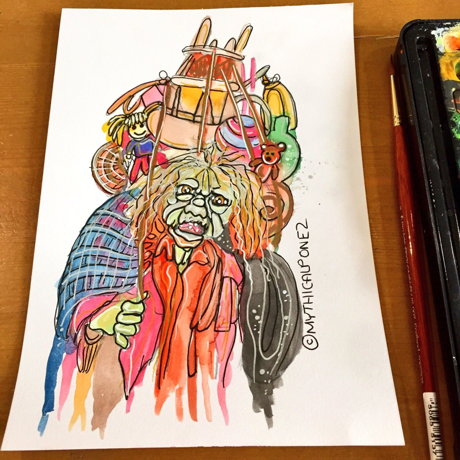 Junk Lady A5 Labyrinth original watercolour painting ink