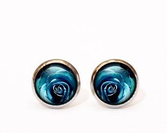 Love gift for her Floral jewelry for her Handmade jewelry set wedding gift Deep blue earrings Royal blue jewelry Christmas gift jewelry UK
