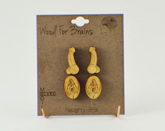 Penis and Vagina Earring Set - Wood Laser Cut Earrings