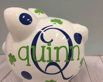 Personalized Piggy Bank-Shamrock Piggy Bank-piggy bank- Irish Piggy Bank- Children's Piggy Bank- personalized gift
