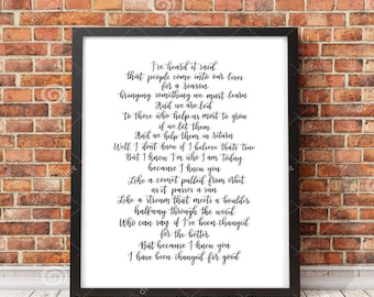 Wicked Song Lyrics, "Because I knew you, I have been changed for good" | Calligraphy, Hand-lettered Printable | Broadway Musical | For Good