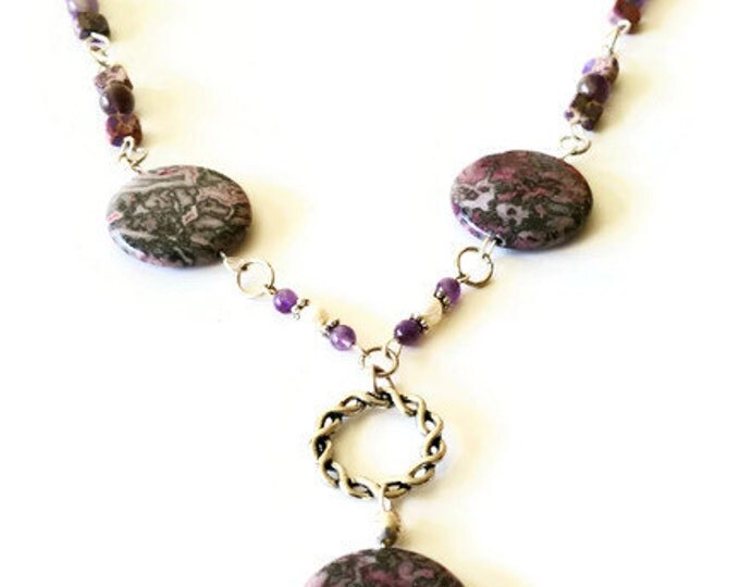 Pink Laguna Lace Agate, Amethyst & Purple Impression Jasper Necklace