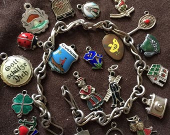 Vintage Herman Charm Bracelet with 22 Enameled Charms