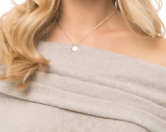 Small Personalized Disc Circle Stamped Monogram Necklace .925 Sterling Silver Gold Filled Rose Gold Filled 14" 16" 18" 20" 22" 24" Necklace
