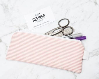 Blush Pink and White Striped Pencil Case