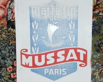 Vintage French Aluminium Business Sign. Fine Plaster PARIS // Platre fin de Musset PARIS \\ Viking Boat Logo,