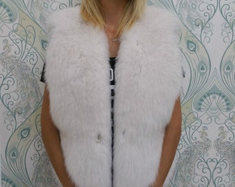 Real Fur Fox White Vest Bodywarm Waistcoat Gilet jacket Full skin Hide Pelts Fox Лиса жилет
